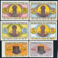 Budapest 1920. 20f + 50f + 1K + 2K + 5K + 10K "Világítási és Vízmű Rt." utalványok boríték...