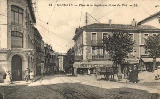 Hendaye, Place de la Republique, rue du port / square, street, parfume shop