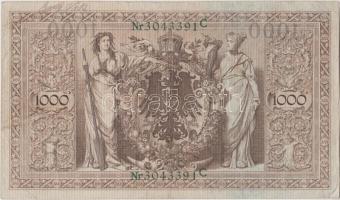 Német Birodalom 1910. 1000M (5x) hétjegyű sorszám, zöld pecséttel T:II-,III
German Empire 1910. 1000...