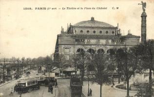 Paris, Theatre, Place du Chatelet / theatre, square, tram, autobuses