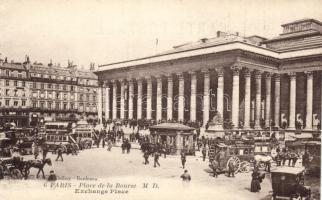 Paris, Place de la Bourse / exchange place, omnibus, automobiles, tram