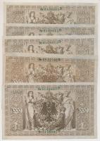 Német Birodalom 1910. 1000M (5x) hétjegyű sorszám, zöld pecsét, közte 3 sorszámkövető T:II-,III
Germ...