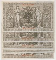 Német Birodalom 1910. 1000M (5x) hétjegyű sorszám, piros pecséttel, sorszámkövetők T:II-,III
German ...