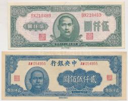 Kína 1945. 2500Y + 1947. 5000Y T:II-,III China 1945. 2500 Yuan + 1947. 5000 Yuan C:VF,F Krause 303,312