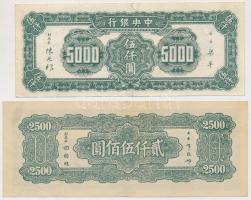 Kína 1945. 2500Y + 1947. 5000Y T:II-,III
China 1945. 2500 Yuan + 1947. 5000 Yuan C:VF,F
Krause 303,3...
