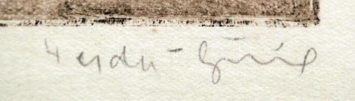 Görög Rezső (1930-): A révnél. Rézkarc, papír, jelzett, 28×37 cm