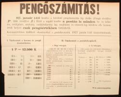 1926 Hirdetmény a Pengőszámítás bevezetéséről. Szakadással. 40x30 cm