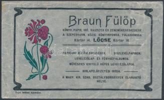 Díszes reklám boríték: Braun Fülöp. Löcse. 15,5x9,5cm