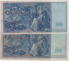 Német Birodalom 1908-1910. 100M (2x) piros pecséttel T:III
German Empire 1908-1910. 100 Mark (2x) wi...