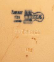 Zsolnay színes mintás süteményes tál hajszálrepedésekkel, jelzett, d: 28 cm