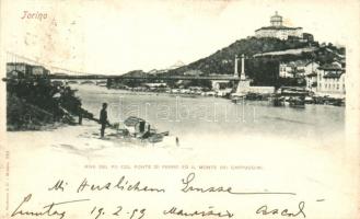 1899 Torino, Riva del Po, Ponte di Ferro, Monte Dei Cappuccini / river bank, iron bridge, mountain