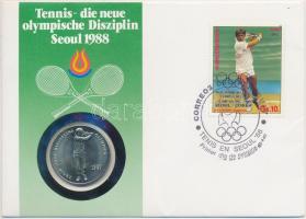 Andorra 1987. 2D "Olimpia-Tenisz, Boris Becker" érmés, bélyeges borítékon, paraguayi bélyeggel, elsőnapi bélyegzővel T:1  Andorra 1987. 2 Diners "Olympics-Tennis, Boris Becker" coin letter with Paraguayan first day of issue stamp C:Unc