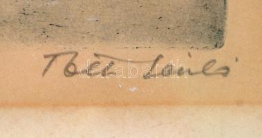 Tóth László (1933-2009): Havas dombok, rézkarc, papír, üvegezett fa keretben, 29,5×19 cm