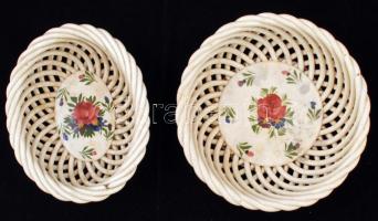 Hollóházi Riolit áttört kosár (2db), kézzel festett, jelzett, hajszálrepedéssel, lepattanásokkal,  d:17 cm, 16×13  cm