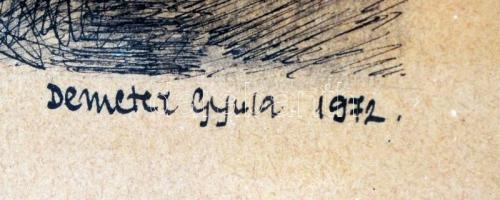 Demeter Gyula (?-?): Alkony, tus, papír, üvegezett keretben, 20×12 cm