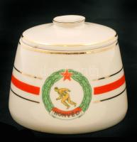 Hollóházi Honvéd bonbonier, matricás, jelzett, hibátlan, m:9,5 cm, d:10 cm