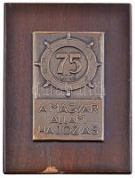 1970. 75 éves a Magyar Állami Hajózás 1895-1970 Br lemezplakett (80x49mm) fa talapzaton (125x90mm) T:2