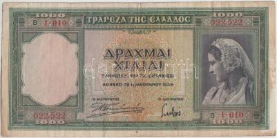 Görögország 1939. 1000Dr T:III foltos Greece 1939. 1000 Drachmai C:F spotted