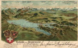 Bodensee, map, coat of arms litho (Rb)