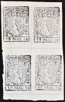 Albánia 1914. 10p "Esat Pasha" vasúti bélyegpénz négyes ívben T:III Albania 1914. 10 Para "Esat Pasha" railway siege currency in sheet of 4 C:F