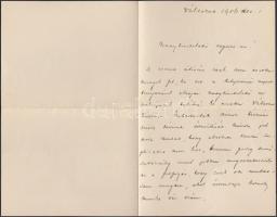 1906 ifj. Tisza Kálmán gróf (1867-1947) saját kézzel írt levele Szél Kálmán nagyszalontai esperesnek, egyházi ügyekben, a református zsinaton való megjelenéséről, borítékban, postán megküldve az esperes ideiglenes budapesti tartózkodásának helyszínére (Pannónia szálló)