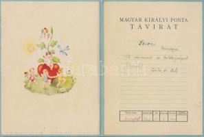 cca 1940 A Magyar Királyi Posta 2 db dísztávirata színes illuszrációval