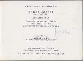 Fodor József(1935-) festőművész aláírása a kiállítására szóló meghívón