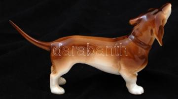 Royal Dux tacskó, kézzel festett, jelzett, hibátlan, m:8,5 cm, h:16,5 cm/ Royal Dux porcelain  dachs...