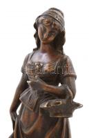 Pásztorlányka, patinázott bronz szobor, márvány talapzaton, jelzés nélkül, apró kopásnyomokkal, m: 3...
