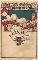 12 db RÉGI történelmi magyar és külföldi városképes és motívum lap; sziluett, virág, katona / 12 old...