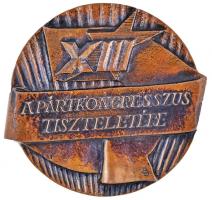 DN "A XIII. Pártkongresszus tiszteletére" Br plakett. Szign.:BB (101-91mm) T:2-