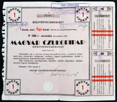 Budapest 1946. "Magyar Czukoripar - Részvénytársaság" részvényelismervény 100P névértékű r...