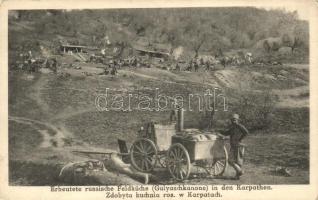 Elfogott orosz katonák tábori konyhája  a Kárpátokban, gulyás szekér / WWI Russian prisoners of Wars, field kitchen (EK)