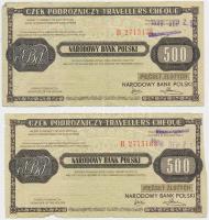 Lengyelország DN "Lengyel Nemzeti Bank" 500Zl (4x) felülbélyegzett utazási csekkek, három ...