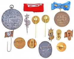 14db szocialista jelvény, érem és kitűző, közte 1956. "A Magyar Népköztársaság Ifjúsági Bajnoka...