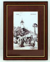 4 db nyomtatvány (Óbuda, Zichy-kastély, Bécsi út, katolikus templom) szép üvegezett fa keretben