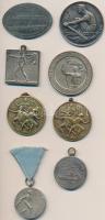 8db klf sportérem, közte 1939. "Pénzintézeti Központ Tisztviselőinek Sportegyesülete 1923 / G. V. 1939. IX. 30. II. hely" ezüstözött Br díjérem (40mm), 1943. "Országos Leventeverseny 1943 II. hely" fém díjérem füllel (36mm) T:vegyes