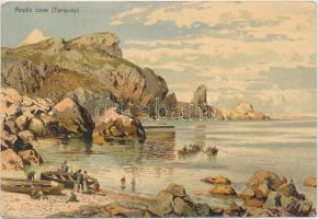 Torquay, Ansteys Cove, boats litho (b)