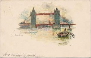 London, Tower bridge, boat litho