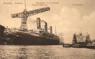 Hamburg, Rosshafen, Getreideheber / dock with SS P. D. Imperator