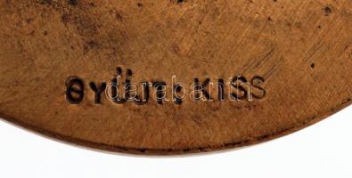 Várhegyi György (1942-): Tablókép. Bronz plakett, jelzett, d:7,5 cm