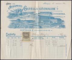 1901 Bp. Soroksári utca, A Budapesti Gizella Gőzmalom Lisztraktárának díszes fejléces számlája 2f okmánybélyeggel