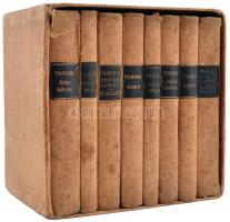 Tagore: Éhes könyvek, Növekvő hold, Mashi, Hazatérés, Eltévedt madarak, A posta hivatal, Szüret, Szerelmi ajándék, A lélek sugallata. 8 kötetes, kis méretű könyvek saját dobozban. Budapest, 1922, Pantheon. Kissé viseltes kiadói egészvászon kötésben.