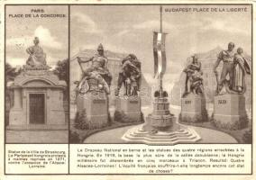 Paris, Place de la Concorde; Budapest, Place de la Liberté; Irredenta postcard, Trianon on the backside (EK)