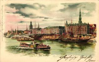 1898 Riga, Düna / Daugava River, port, litho