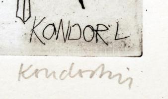 Kondor Lajos (1926-2006): Krúdy emlékére. Rézkarc, papír, jelzett, üvegezett keretben, 8×19 cm