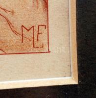 MLF jelzéssel: Bemutatás. Színes litográfia, papír, üvegezett keretben, 20×15 cm