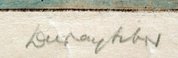 Duray Tibor (1912-1988): Sárospataki Rákoczi vár. Színezett rézkarc, papír, jelzett, 29×39 cm