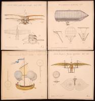 cca 1900-1920 12 db kép a repülés korai időszakában tervezett érdekes szerkezetekről (ballonok, orni...