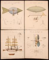 cca 1900-1920 12 db kép a repülés korai időszakában tervezett érdekes szerkezetekről (ballonok, orni...